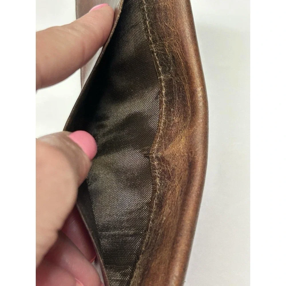 Vintage Stetson Full Grain Leather Western Checkbook Wallet Brown Distressed USA